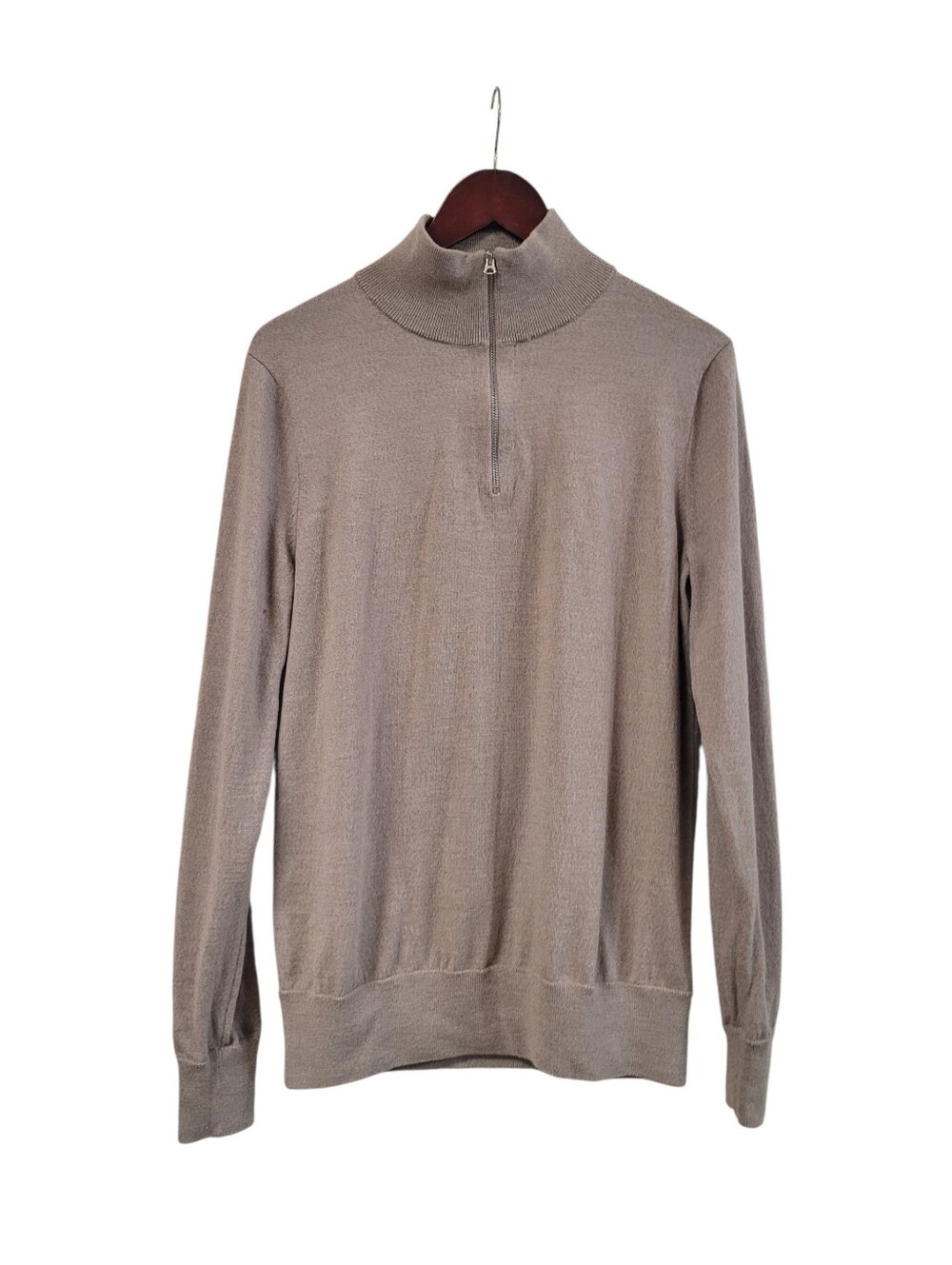 J Crew Men's XL Merino Wool Half Zip Sweater Italian Tollegno 1900 Beige